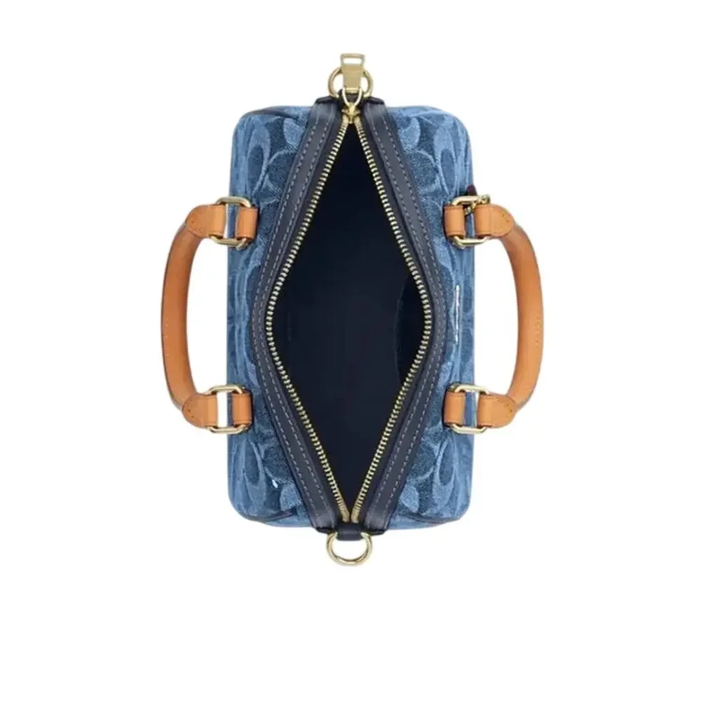 Coach Mini Rowan Crossbody Bag in Signature Denim with tan leather trim NWT - Picture 2 of 5